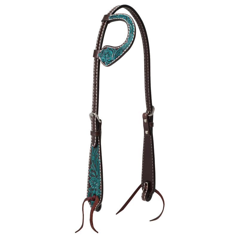 Weaver Turq Cross Carved One-Ear Headstall – Floral Carving