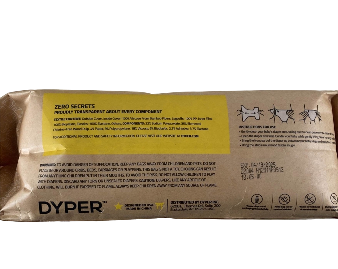  DYPER Bamboo Diaper Box, NB, 104 Count