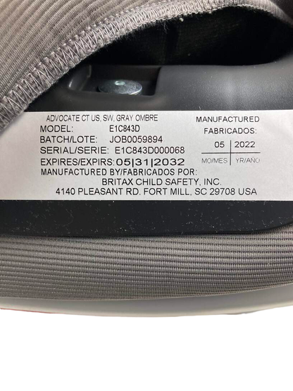  Britax Advocate ClickTight Convertible Car Seat, 2022, Gray Ombre