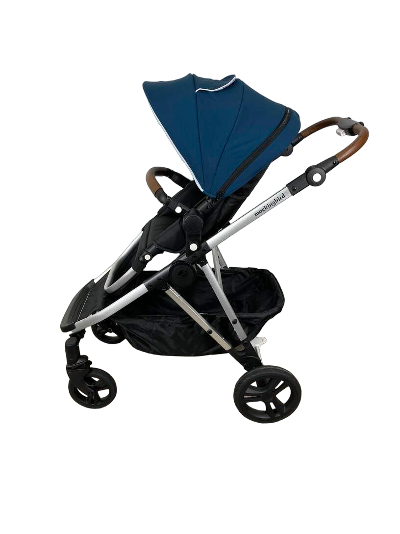  Mockingbird Single To Double Stroller, 2023, Silver With Penny Leather, Sea, Windowpane