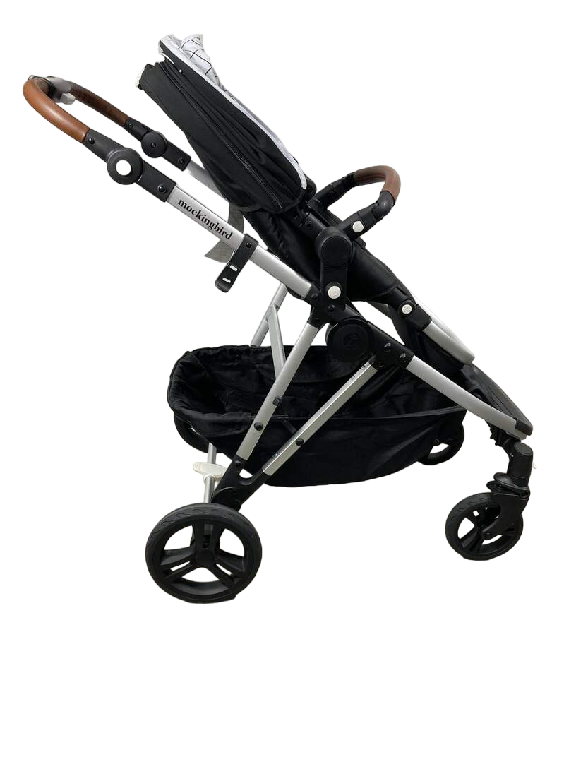  Mockingbird Single To Double Stroller, 2023, Silver With Penny Leather, Windowpane, Black
