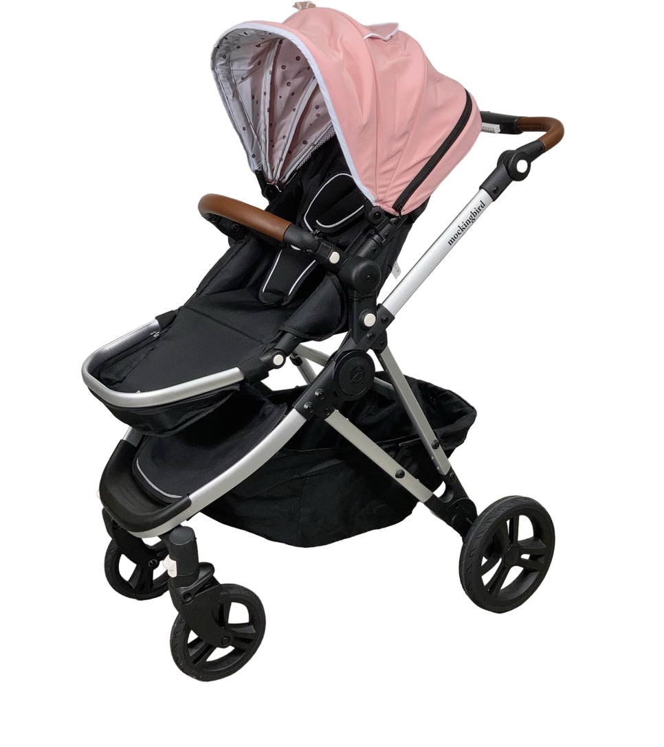  Mockingbird Single Stroller, Bloom, 2023, Watercolor Drops, Silver With Penny Leather