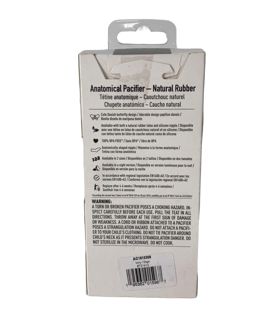  BIBS Couture Natural Rubber Pacifier, 2 Pack Ivory/Sage