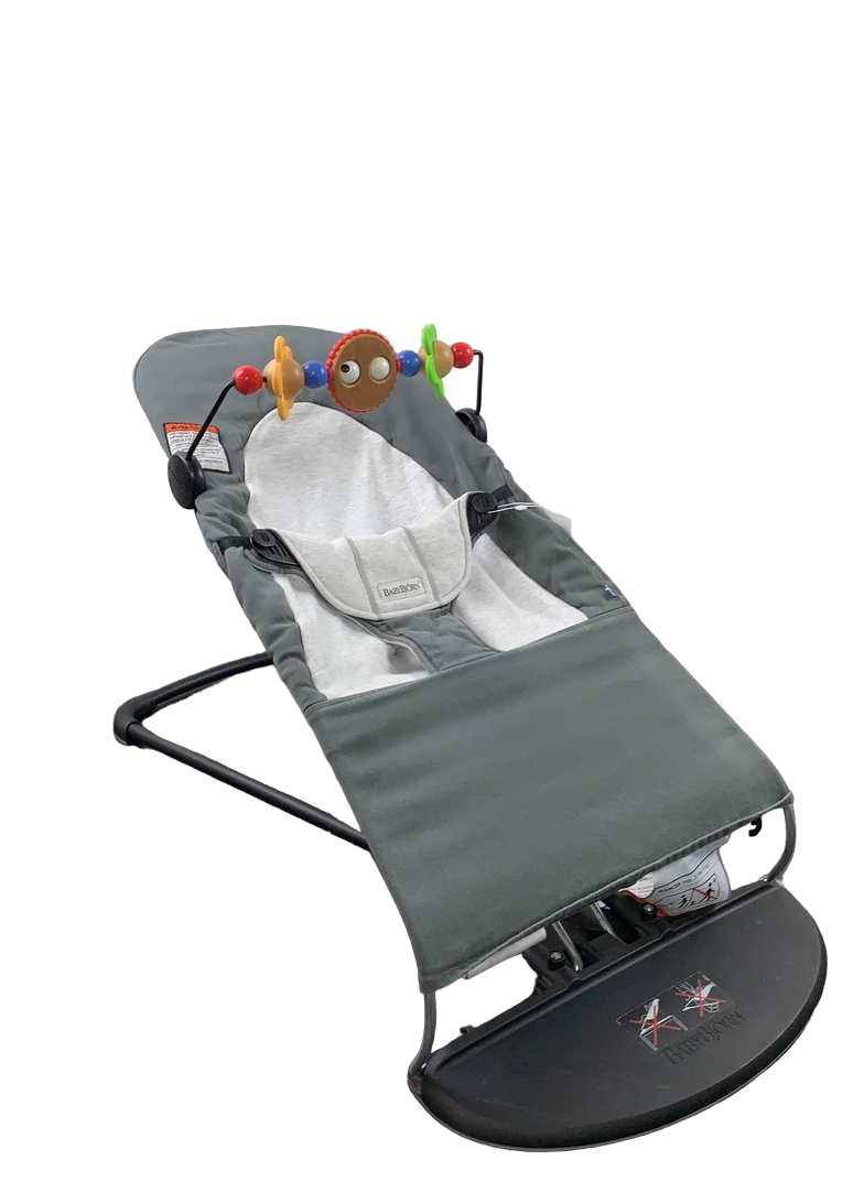  BabyBjorn Bouncer Balance With Toy Bar, Soft, Cotton, Dark Grey/Grey, Black Frame