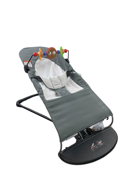  BabyBjorn Bouncer Balance With Toy Bar, Soft, Cotton, Dark Grey/Grey, Black Frame