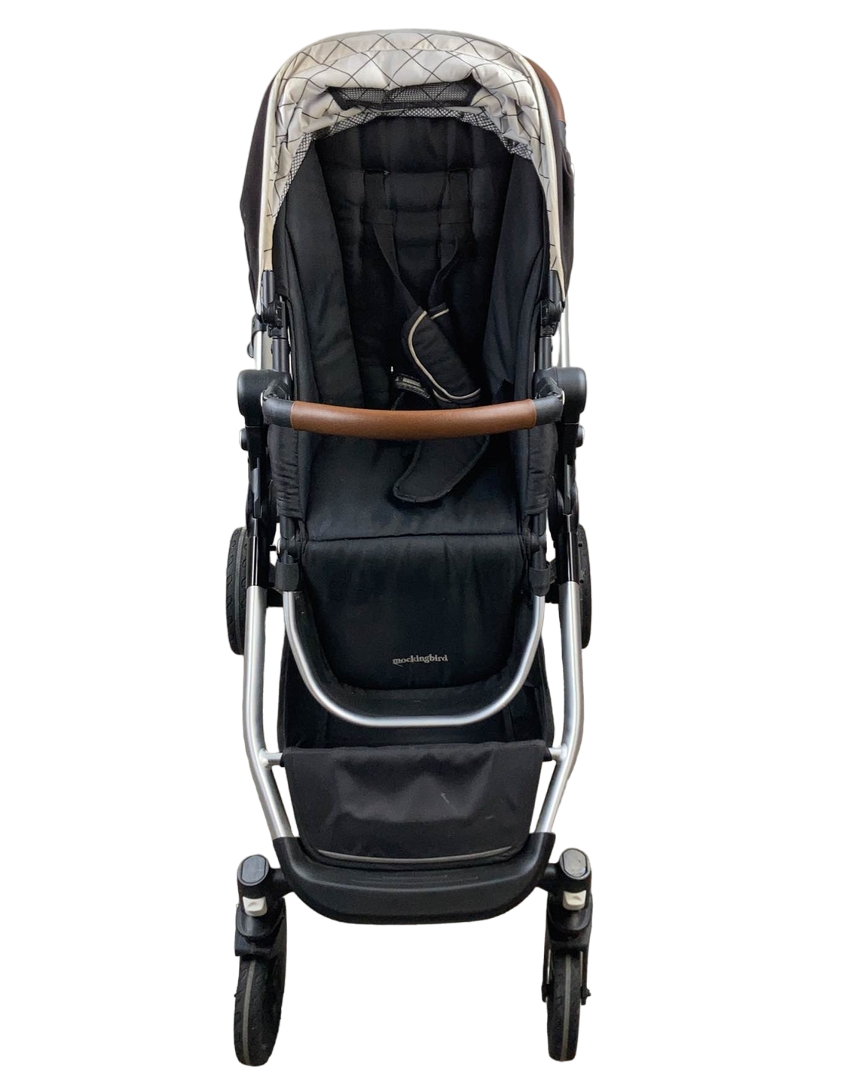  Mockingbird Single To Double Stroller With Accessories, 2021, Silver With Penny Leather, Windowpane, Black