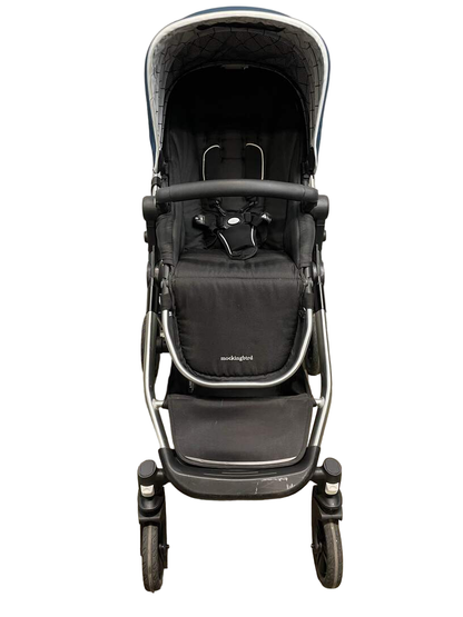  Mockingbird Single To Double Stroller, 2020, Silver With Black Leather, Windowpane, Sea