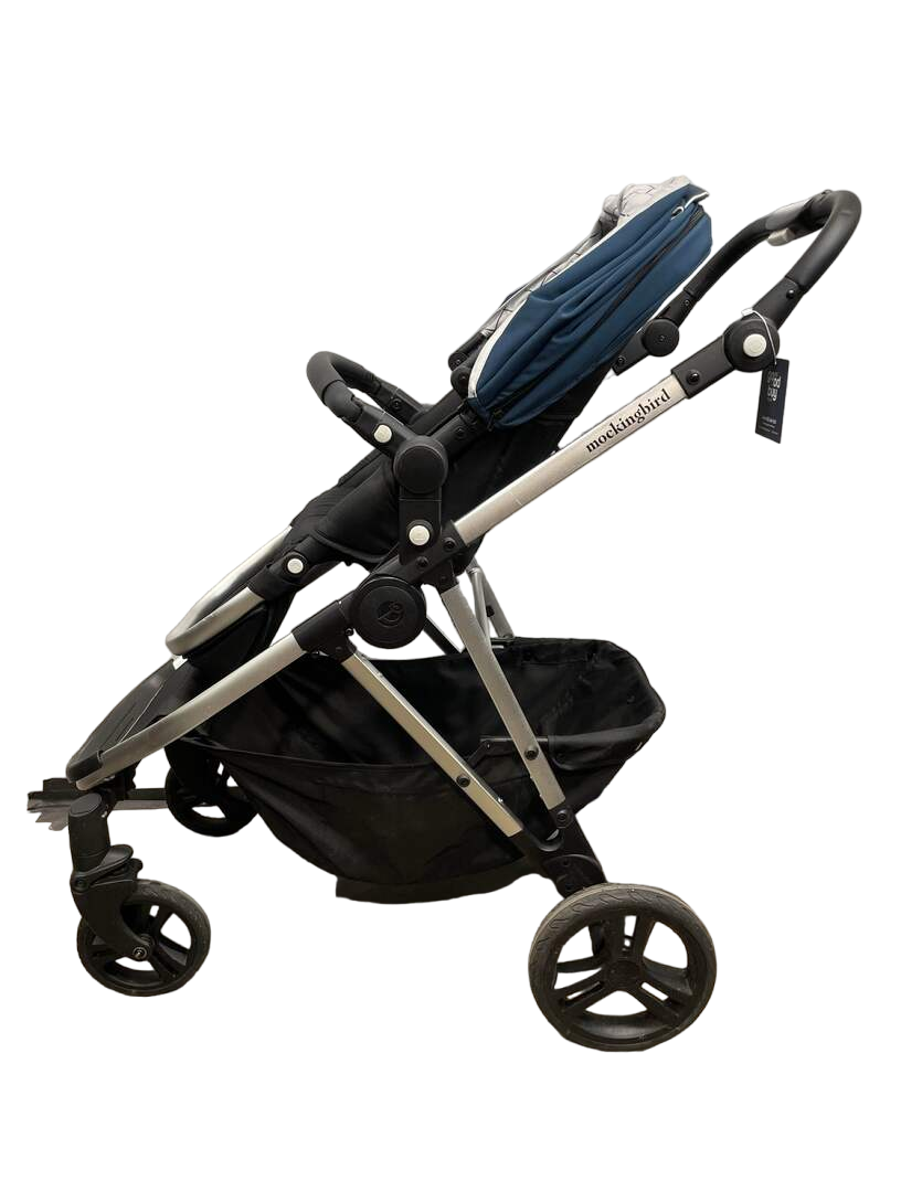  Mockingbird Single To Double Stroller, 2020, Silver With Black Leather, Windowpane, Sea