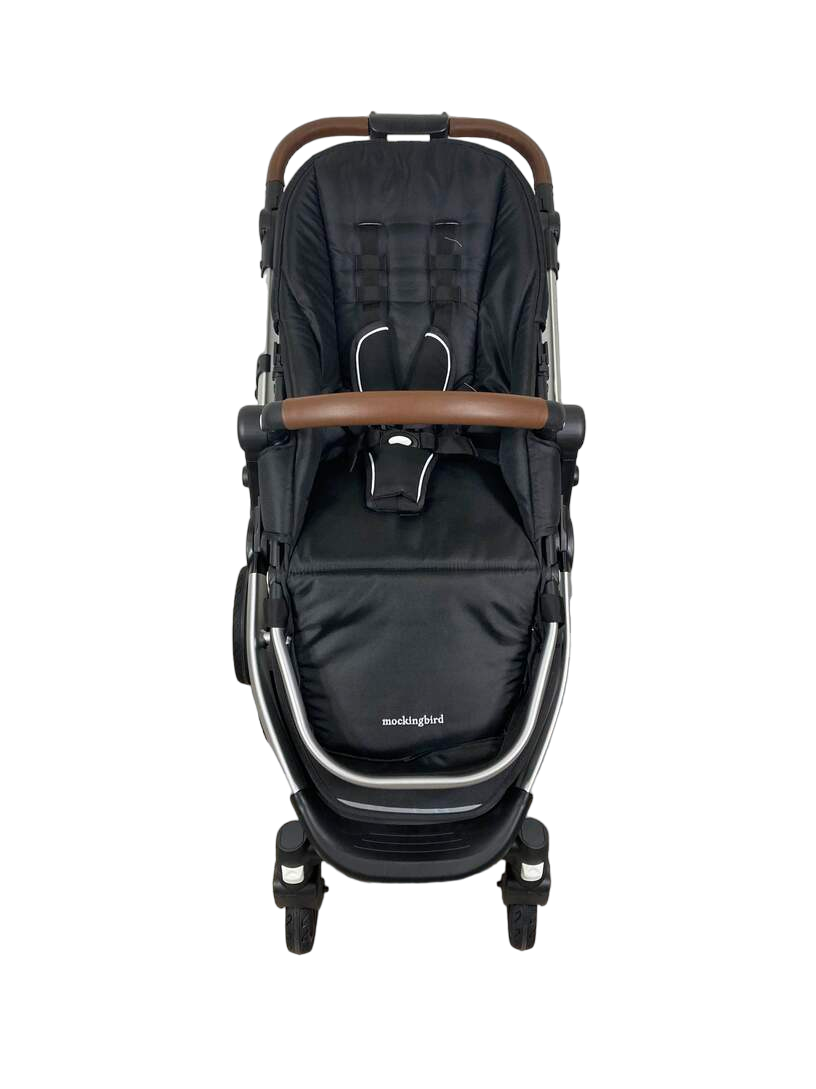  Mockingbird Single Stroller, 2023, Black, Silver With Penny Leather
