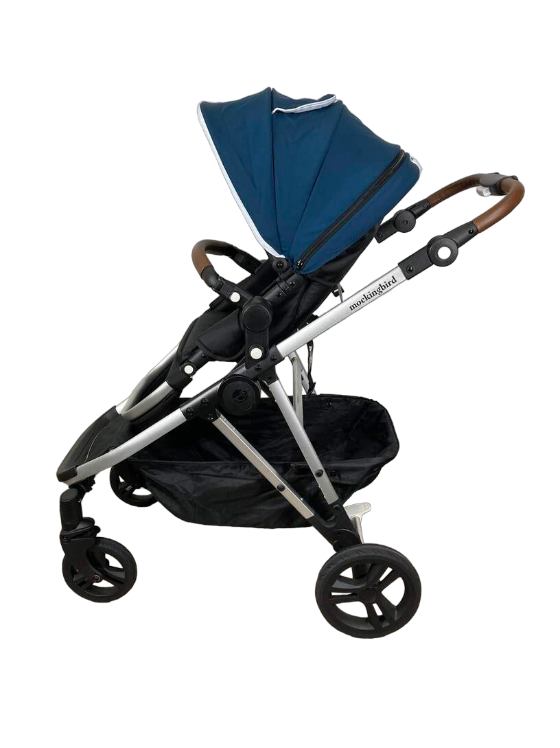  Mockingbird Single To Double Stroller, 2023, Silver With Penny Leather, Watercolor Drops, Sea