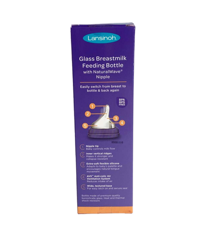  Lansinoh Breastmilk Feeding Glass Bottle, 8 Oz