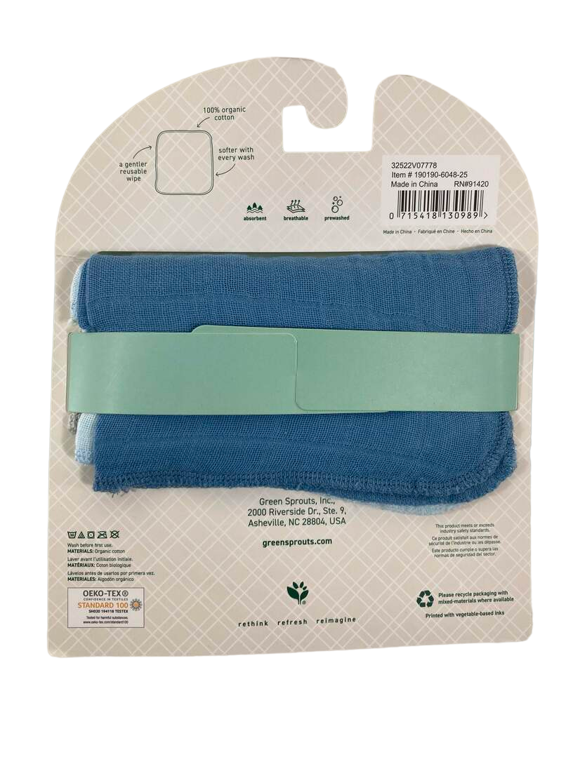  Green Sprouts Muslin Cloths 5pk, Blue Set