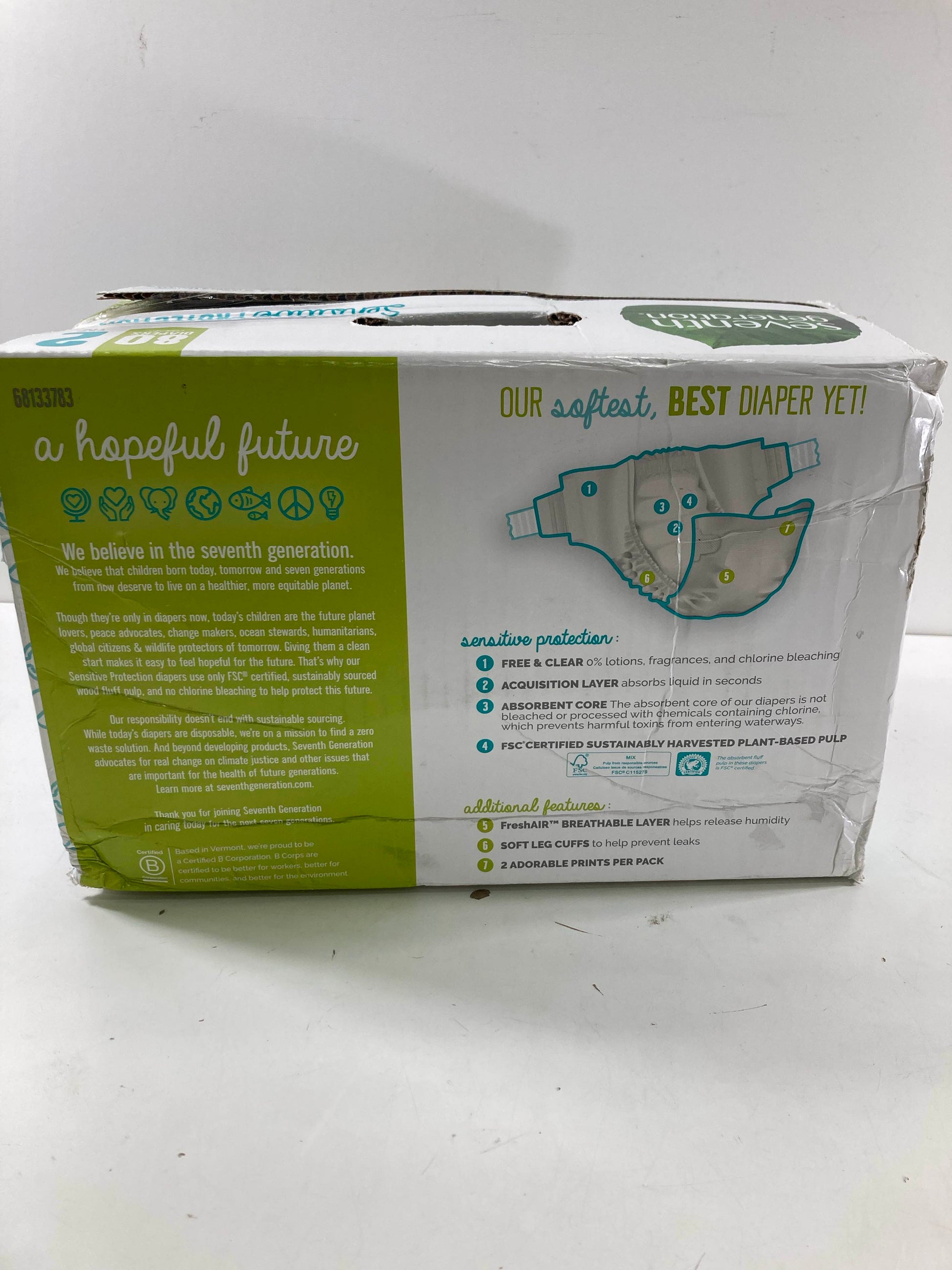  Seventh Generation Sensitive Protection Diapers, Size 2, 80 Count