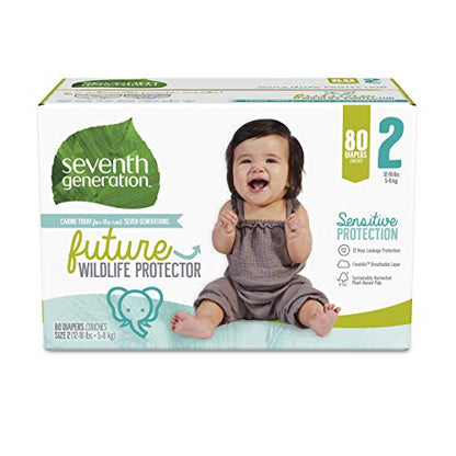  Seventh Generation Sensitive Protection Diapers, Size 2, 80 Count
