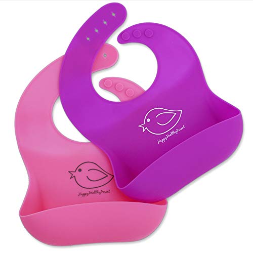  Happy Healthy Parent Silicone Bibs, Set Of 2