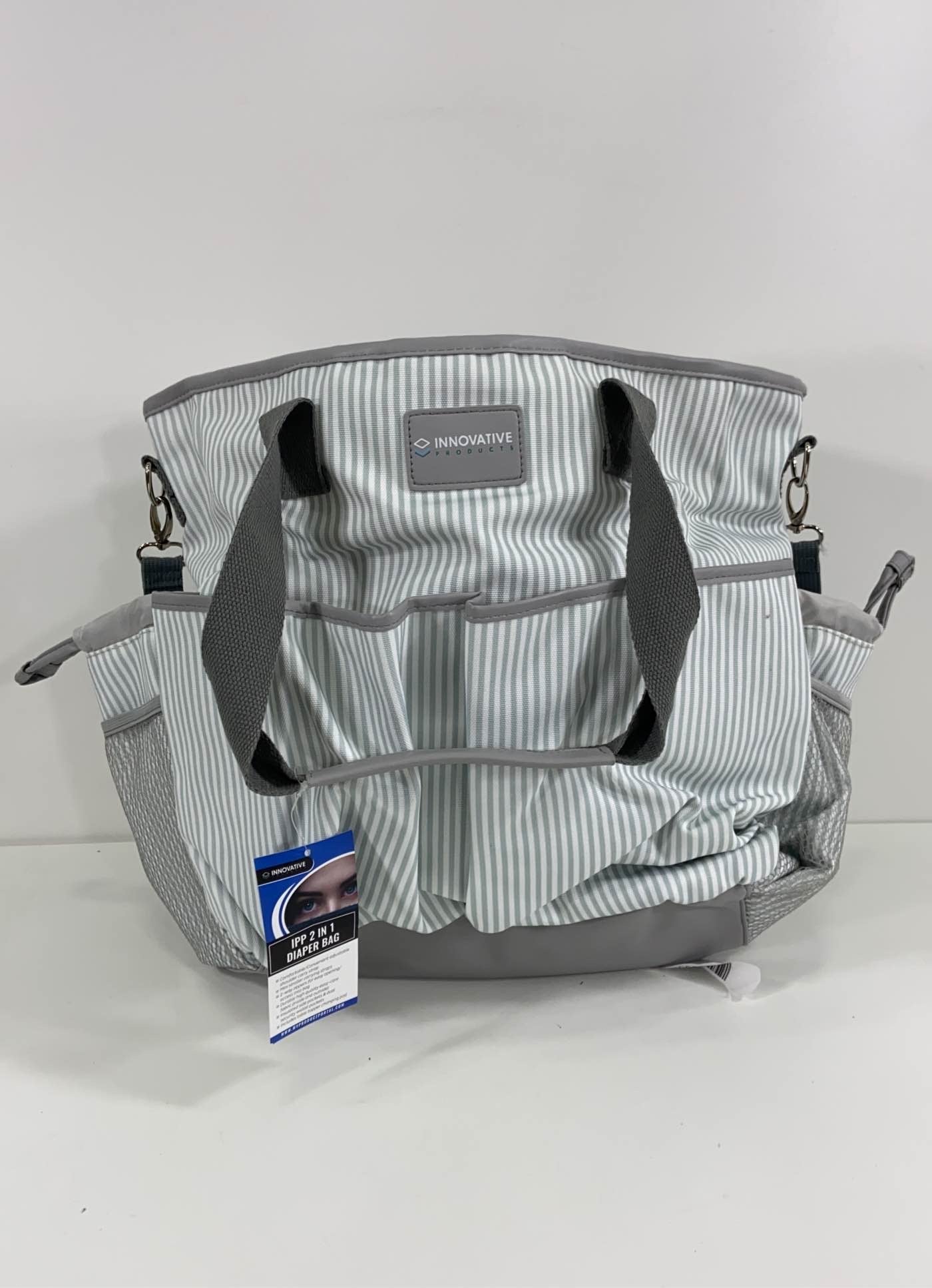  Innovative Products 2 In 1 Diaper Bag, Grey Stripes