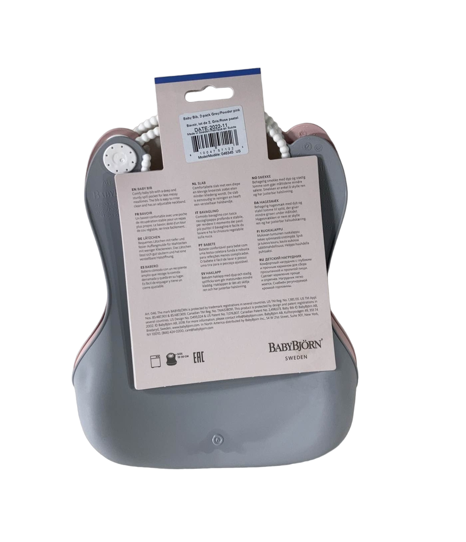  BabyBjorn Bib Set, 2 Pack, Gray/Powder Pink