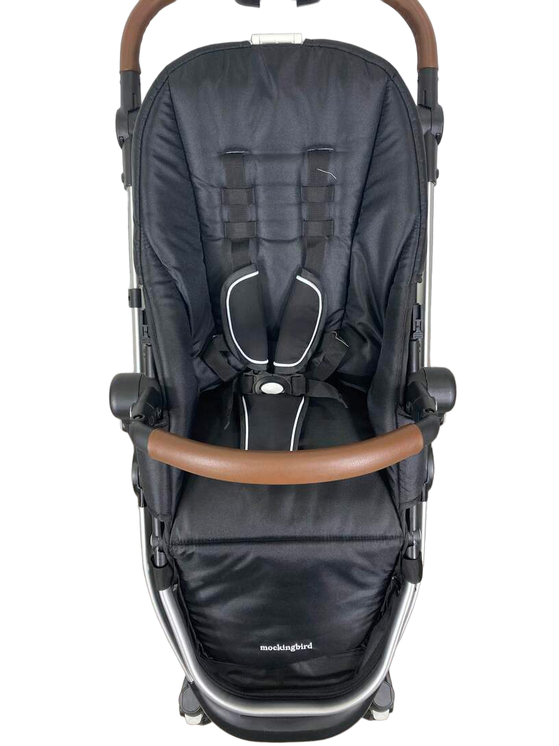  Mockingbird Single Stroller, 2023, Black, Silver With Penny Leather