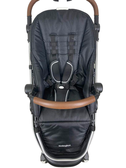  Mockingbird Single Stroller, 2023, Black, Silver With Penny Leather