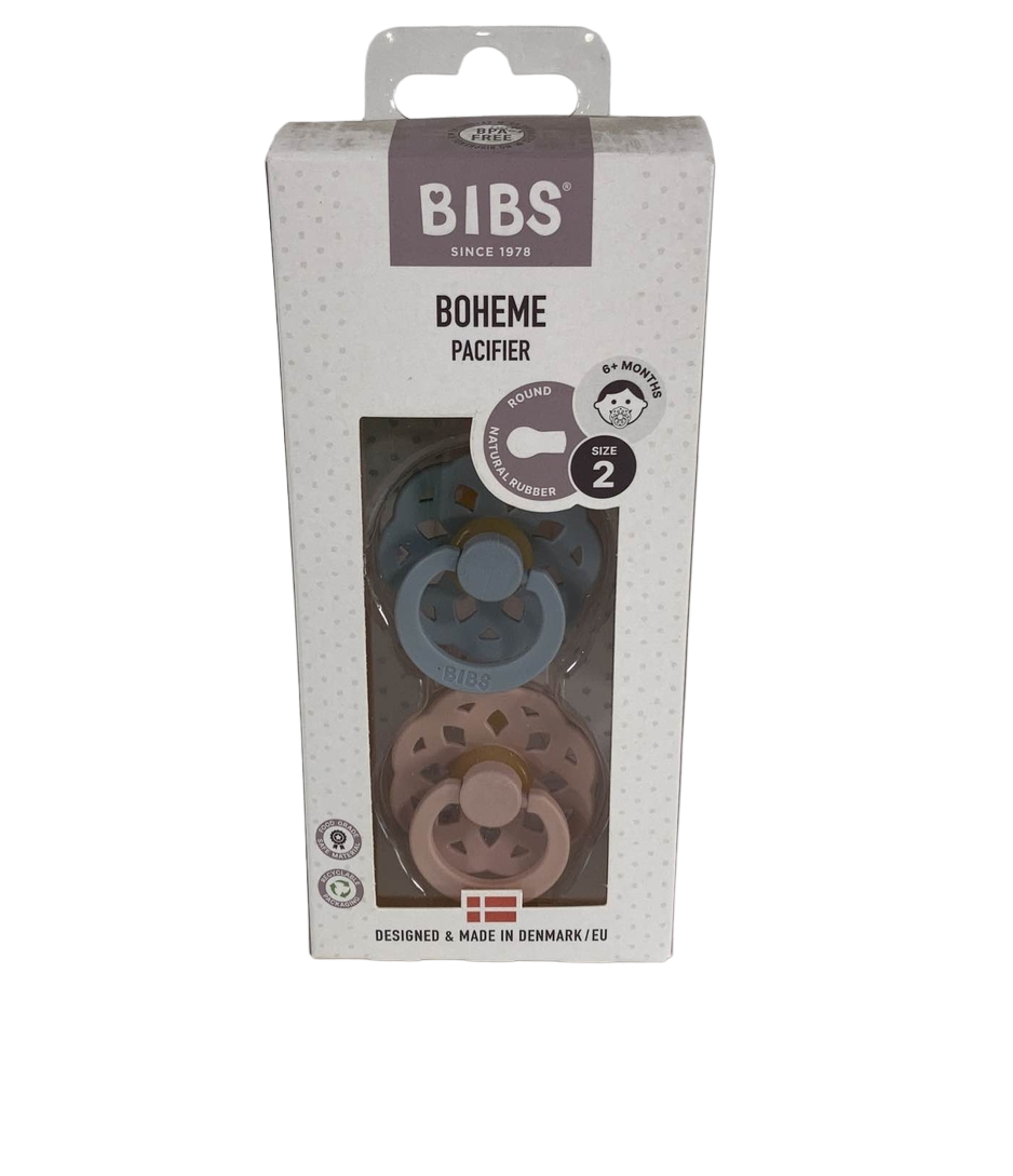  BIBS Boheme Natural Rubber Pacifier 2 Pack, Size 2 (6-18m), Cloud/Blush