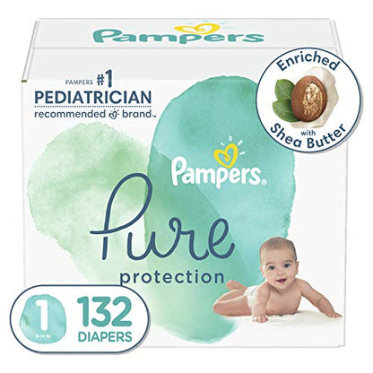  Pampers Pure Protection Diapers Size 1, 132 Count