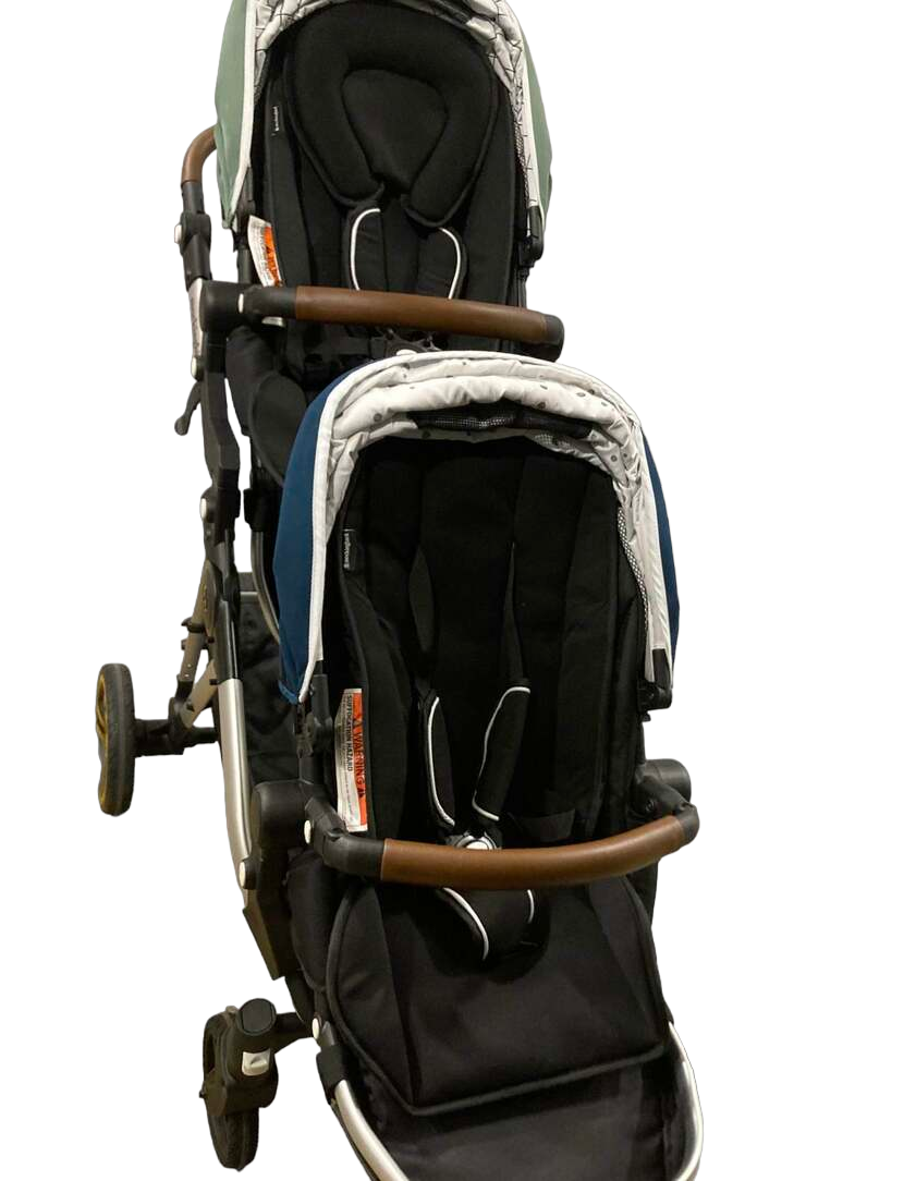  Mockingbird Double Stroller, 2022, Sage, Sky, Windowpane, Watercolor Drops, Silver With Penny Leather
