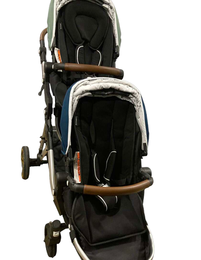  Mockingbird Double Stroller, 2022, Sage, Sky, Windowpane, Watercolor Drops, Silver With Penny Leather