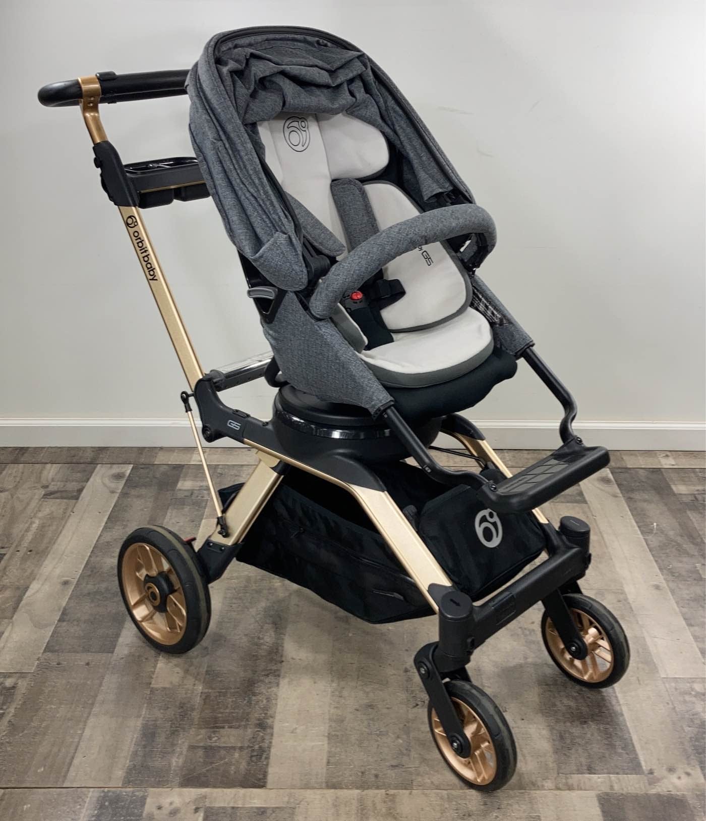  Orbit BabyG5 Stroller With Snack Tray, 2021, Gold Frame, Grey Melange Seat