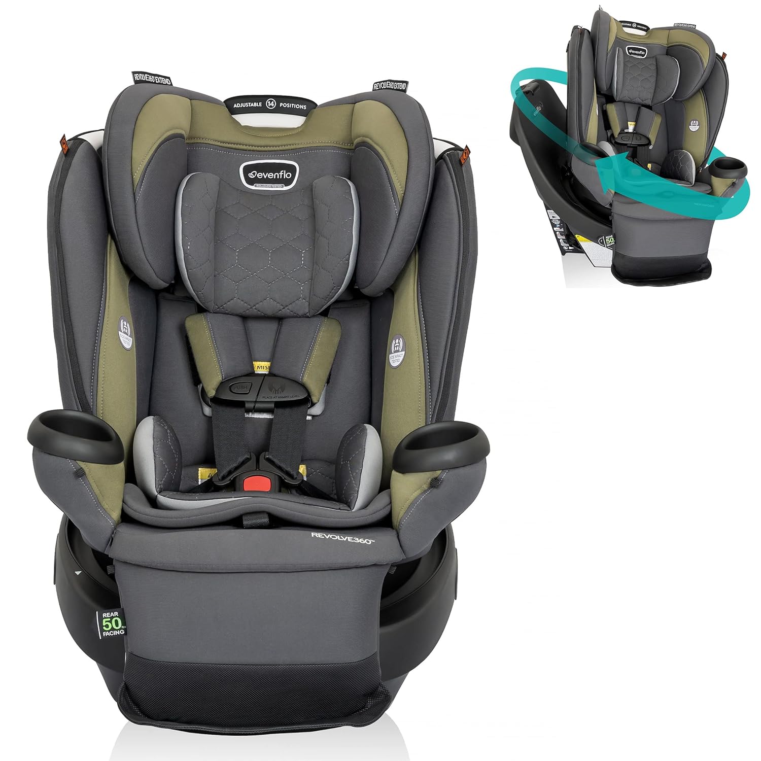  Evenflo Revolve 360 Extend Rotational Convertible Car Seat, Rockland Green, 2023