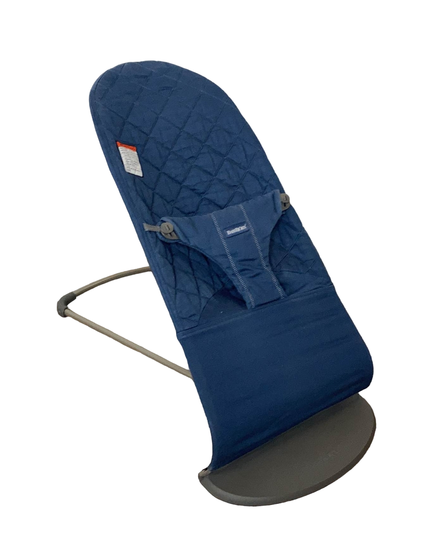  BabyBjorn Bouncer Bliss, Midnight Blue, Black Frame, Cotton Classic Quilt