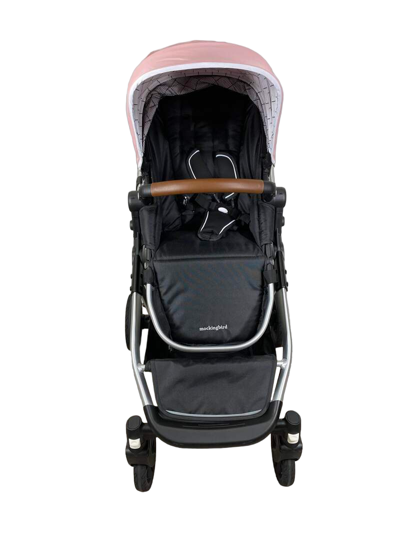 Mockingbird Single To Double Stroller, 2023, Windowpane, Silver With Penny Leather, Bloom