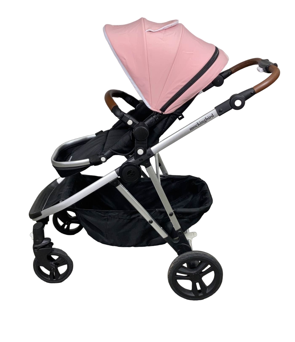  Mockingbird Single To Double Stroller, 2022, Silver With Penny Leather, Windowpane, Bloom