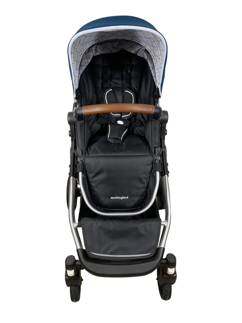  Mockingbird Single To Double Stroller, 2023, Silver With Penny Leather, Sea, Windowpane