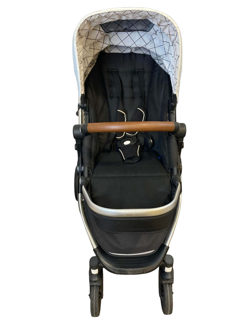  Mockingbird Single Stroller, 2020, Sky, Windowpane, Silver With Black Leather