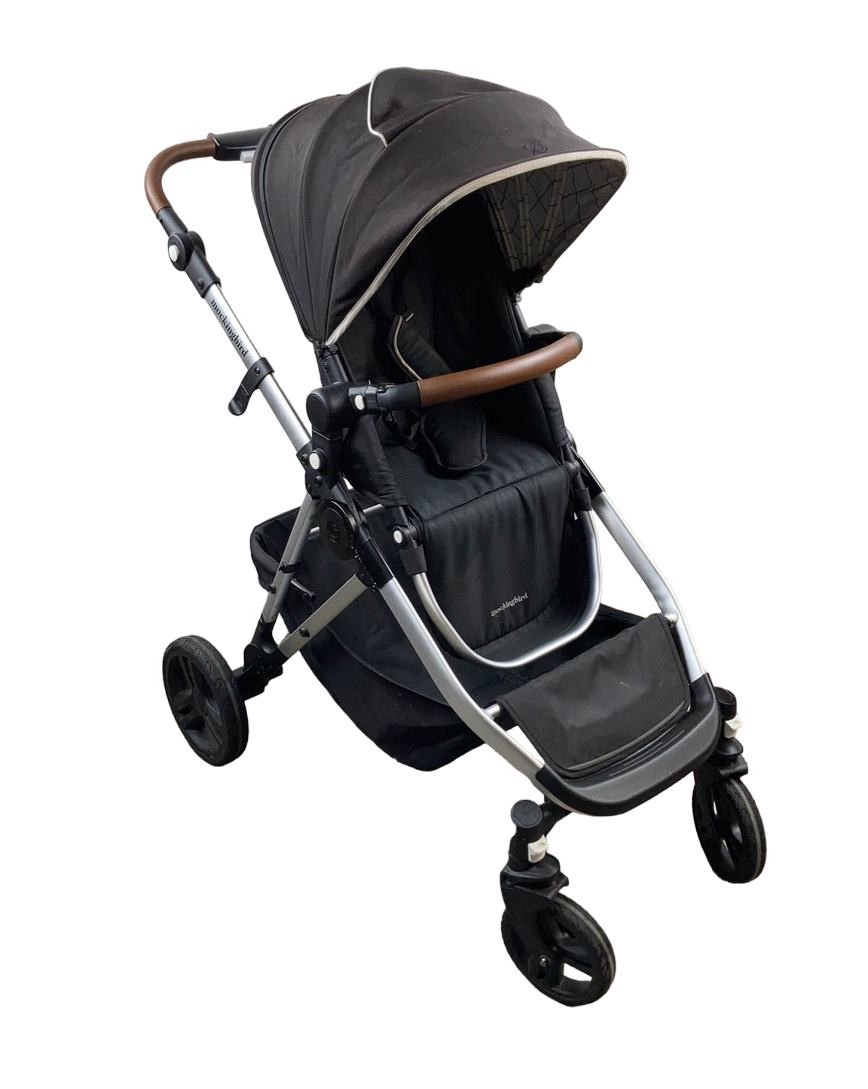  Mockingbird Single To Double Stroller With Accessories, 2021, Silver With Penny Leather, Windowpane, Black