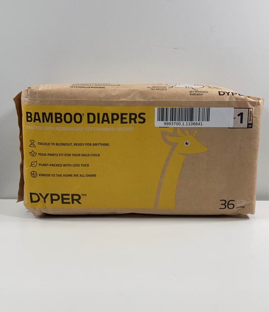  DYPER Bamboo Diapers, Single Sleeve, 36 Count, Size 1