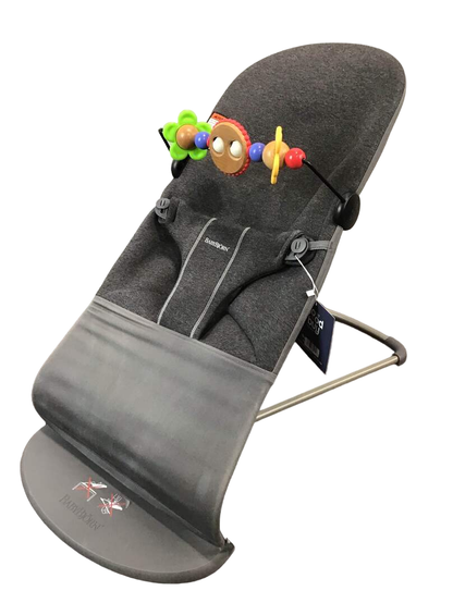  BabyBjorn Bouncer Bliss, Charcoal Gray 3D Jersey, Light Gray Frame, With Toy Bar