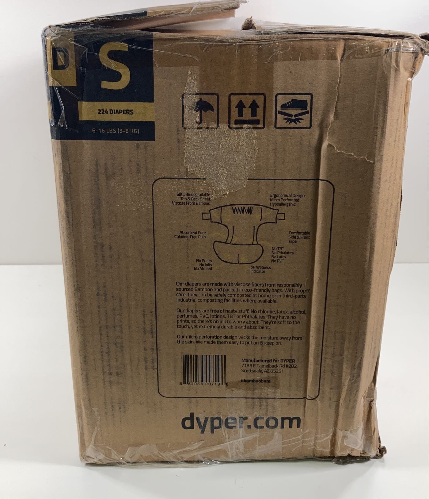  DYPER Bamboo Diapers, Four Sleeves, Small(6-16 Pounds, 224 Count
