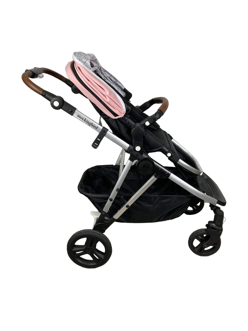 Mockingbird Single To Double Stroller, 2023, Windowpane, Silver With Penny Leather, Bloom