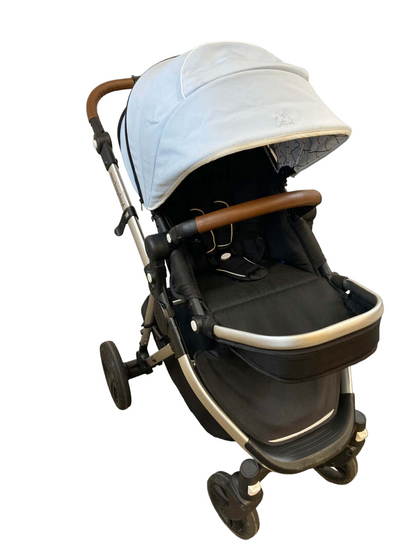  Mockingbird Single Stroller, 2020, Sky, Windowpane, Silver With Black Leather