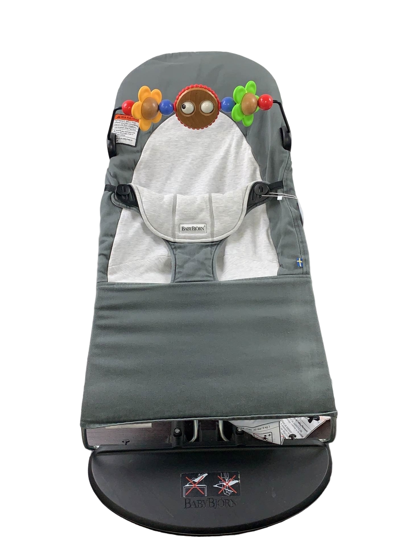  BabyBjorn Bouncer Balance With Toy Bar, Soft, Cotton, Dark Grey/Grey, Black Frame