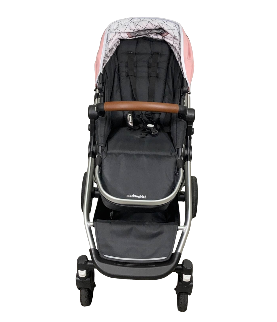  Mockingbird Single To Double Stroller, 2022, Silver With Penny Leather, Windowpane, Bloom