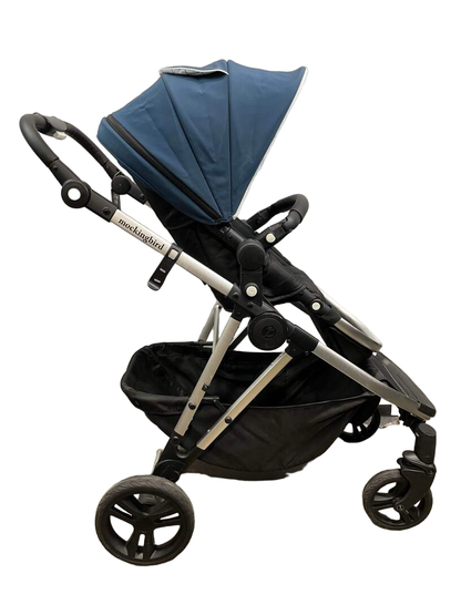  Mockingbird Single To Double Stroller, 2020, Silver With Black Leather, Windowpane, Sea