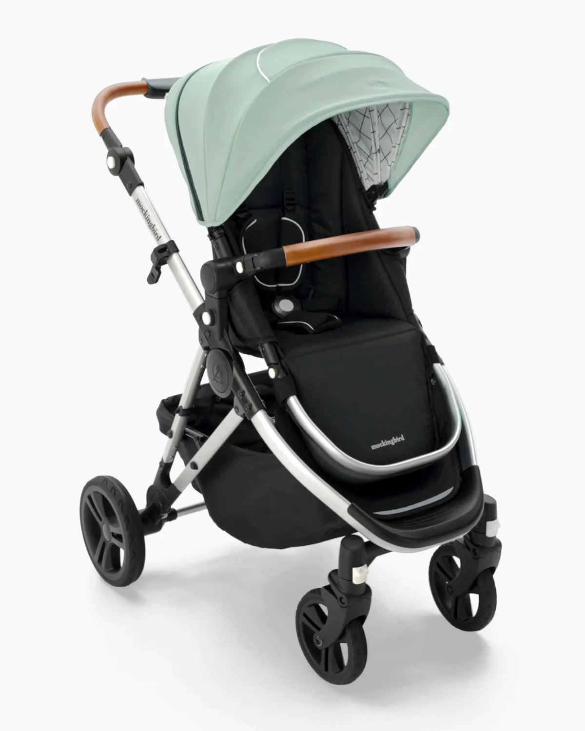  Mockingbird Single 2.0 Stroller, 2023, Silver With Penny Leather, Windowpane, Sage
