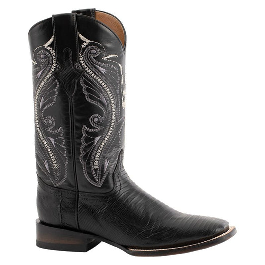 Ferrini Men's Teju Lizard Square Toe Black Boots