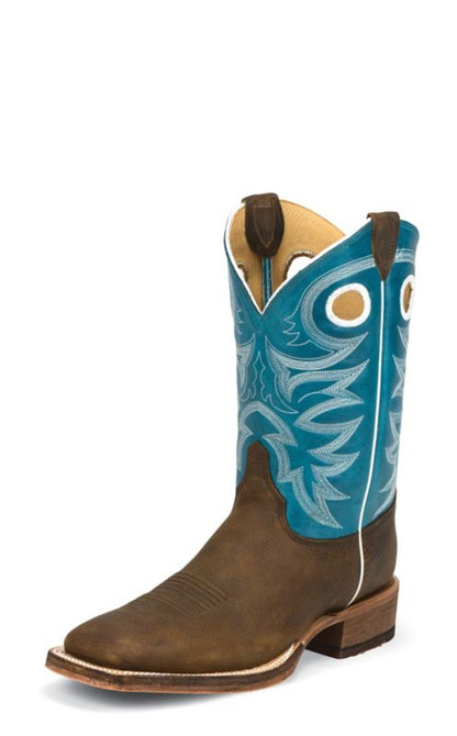 Justin Men's Bent Rail Square Toe Blue Cowhide Boots
