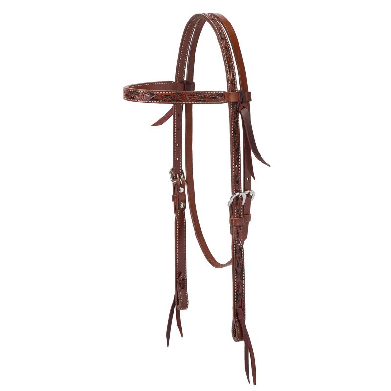 Weaver Turquoise Cross Carved Chestnut Brow Headstall