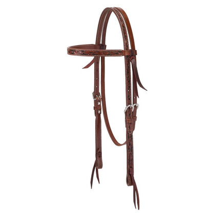 Weaver Turquoise Cross Carved Chestnut Brow Headstall