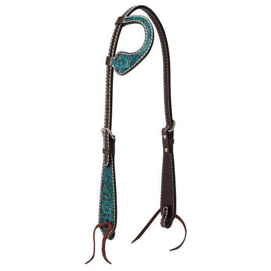 Weaver Turq Cross Carved One-Ear Headstall – Floral Carving
