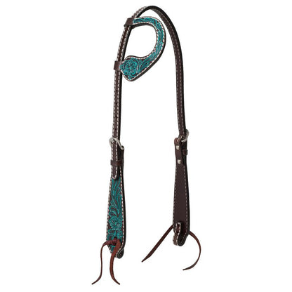 Weaver Turq Cross Carved One-Ear Headstall – Floral Carving